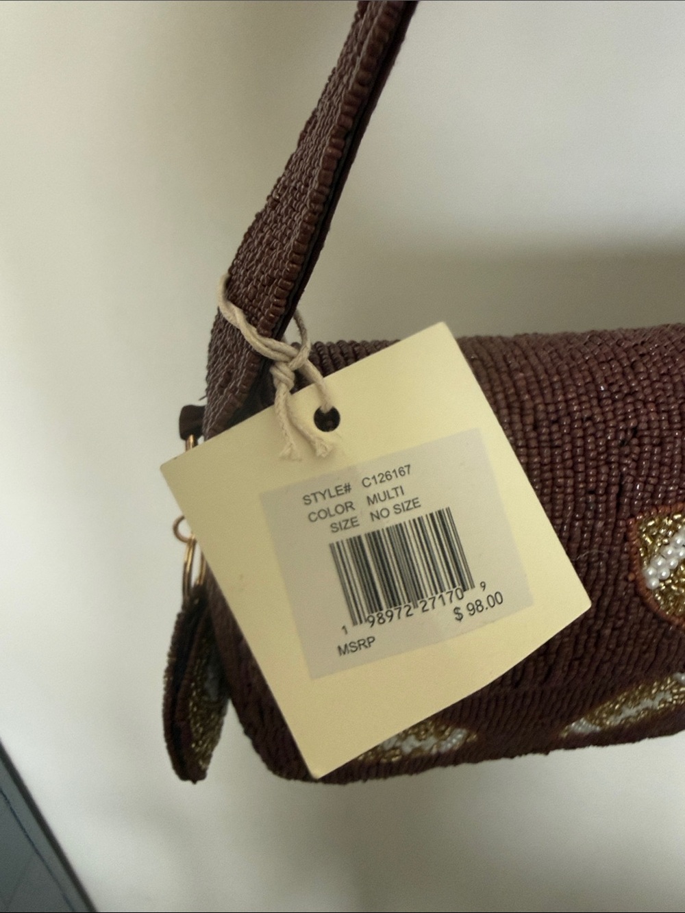 Beaded Brown Shoulder Bag with Footballs - Picture 6 of 6